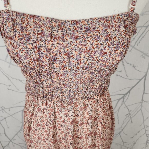 American Eagle Floral Print Smocked Tiered Strappy Maxi Dress - Picture 2 of 5